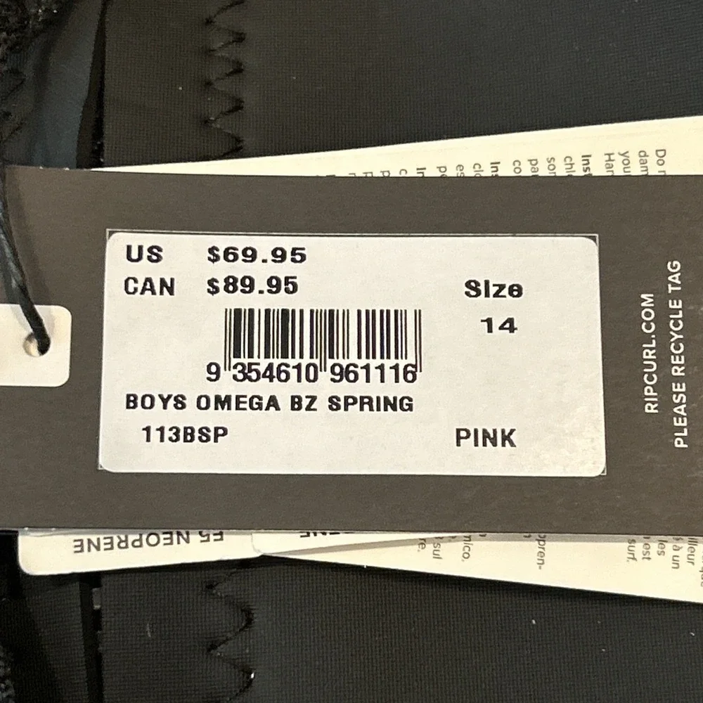 Rip Curl Omega BZ Westsuit Spring Youth 14 Pink Juniors Back Zip‎ Springsuit